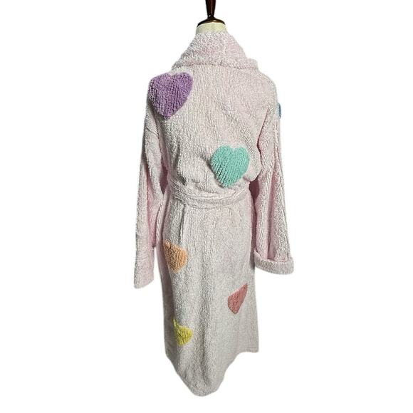Vintage 90s Canyon Group Chenille Heart Robe Pink L RARE Original Thick Long EUC - Picture 5 of 13